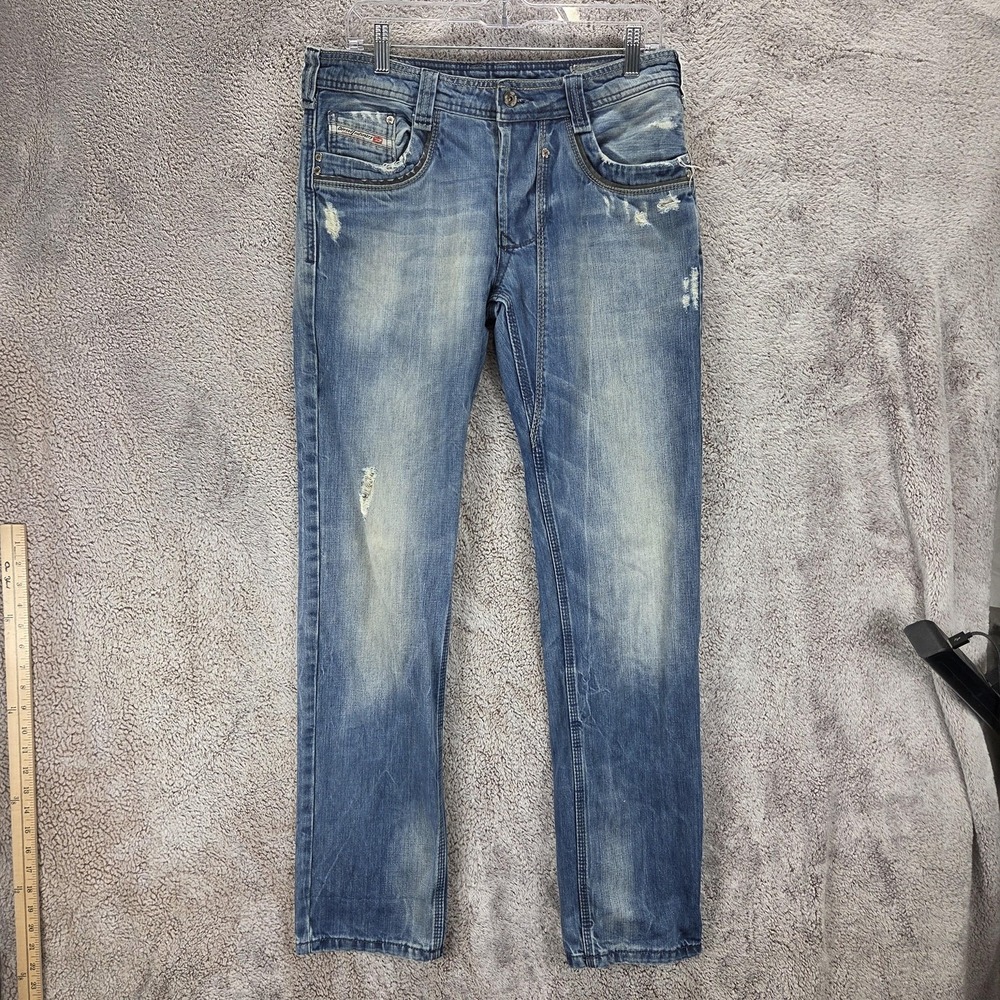 Diesel Jeans Mens 32x32 Blue Slim Straight Button Fly Distressed Italy 00072